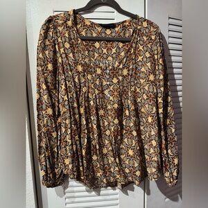 Jane and Delancey Brown Floral Peasant Tunic with Yellow Accents